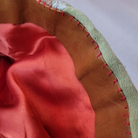 Vintage Chinese Silk Hat Floral Embroidery green-gold and red antique - Picture 10 of 11